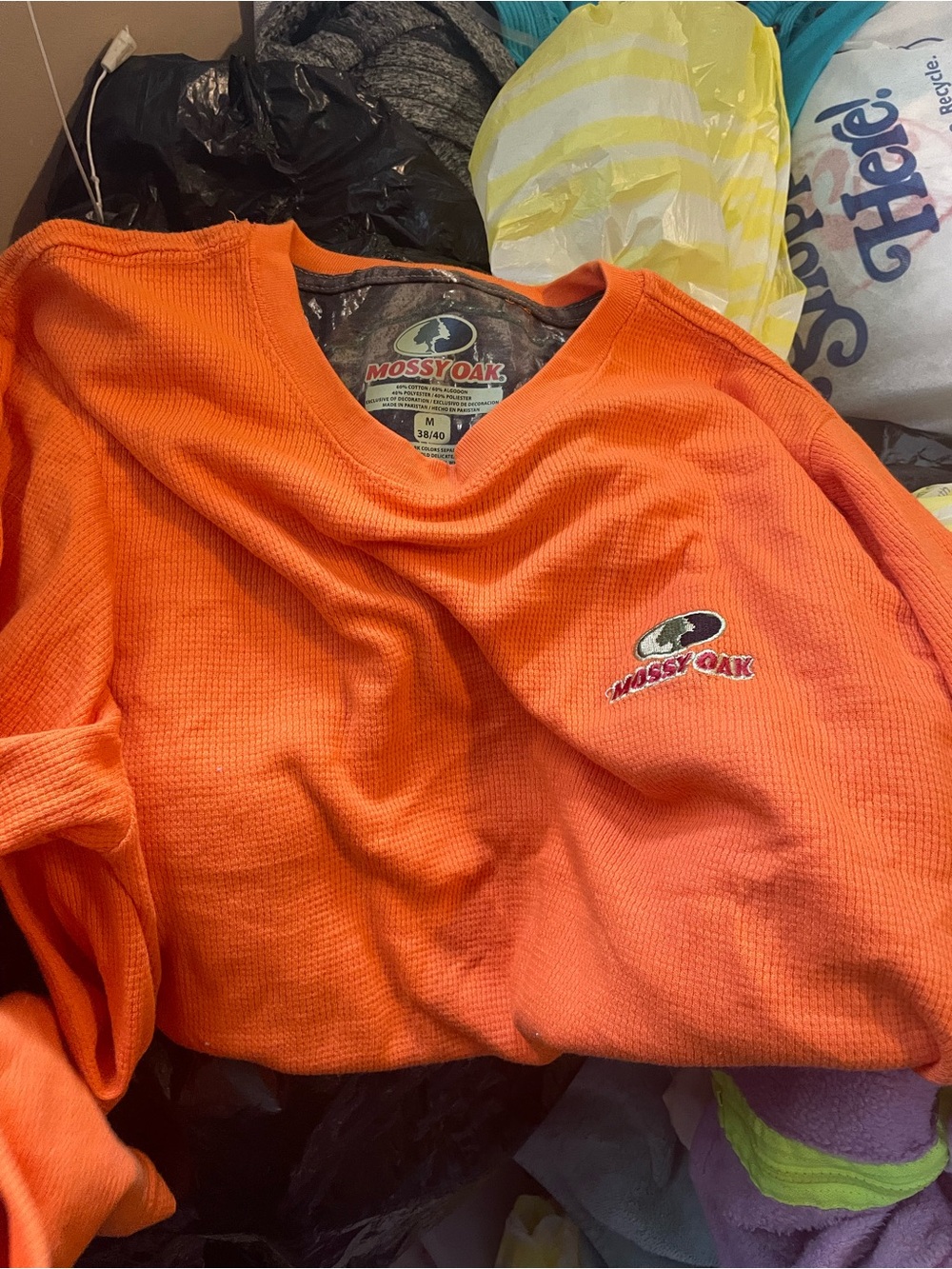 Mossy Oak Men’s Crewneck Waffle Knit Sweater — Blaze Orange
